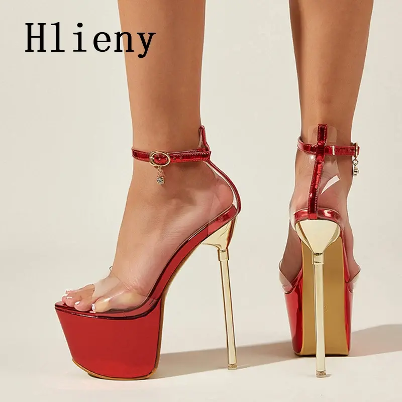 Thumbnail: Women's Transparent PVC Peep-Toe Platform Sandals - Buckle Strap High Heels