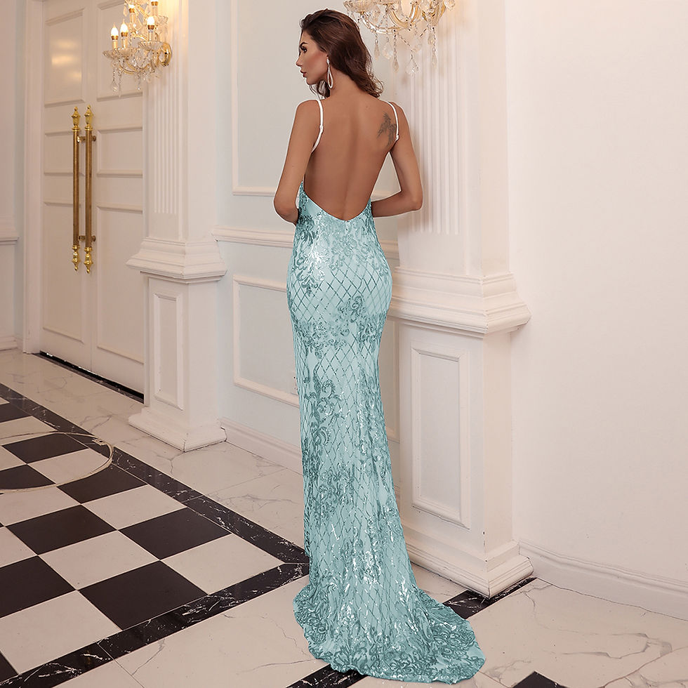 Thumbnail: Marissa Aqua Sequin Gown Women’s Elegant Evening Party Dress