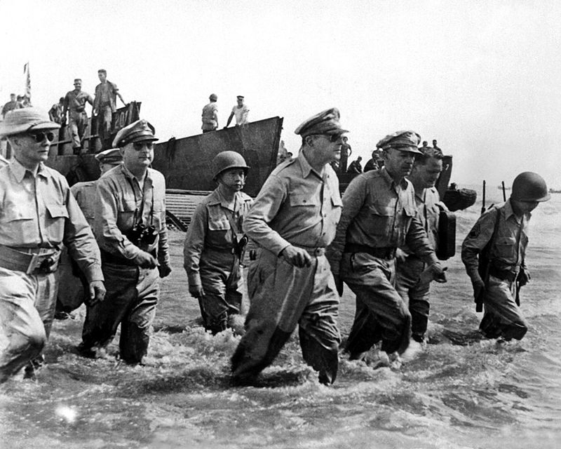 General Douglas MacArthur Wades to Leyte Shore