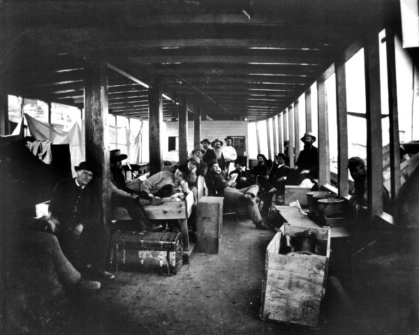 Men Relaxing Between Decks on Army Transport Vessel