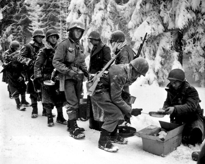 347th Regiment Infantrymen in Chow Line, Belgium