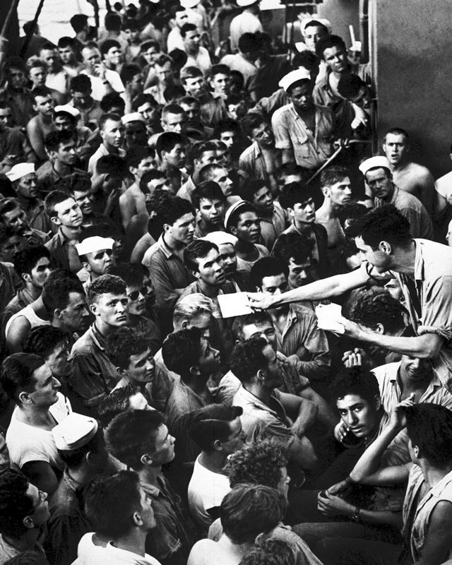 Coast Guardsmen Gather for Mail Call on the Pacific