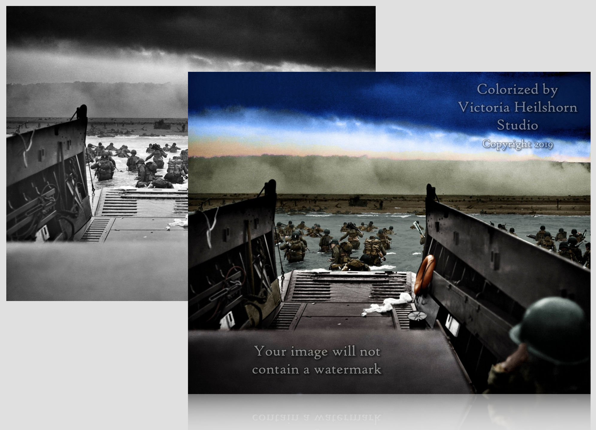 D-Day Landing at Omaha Beach, Normandy -- World War II, Colorized