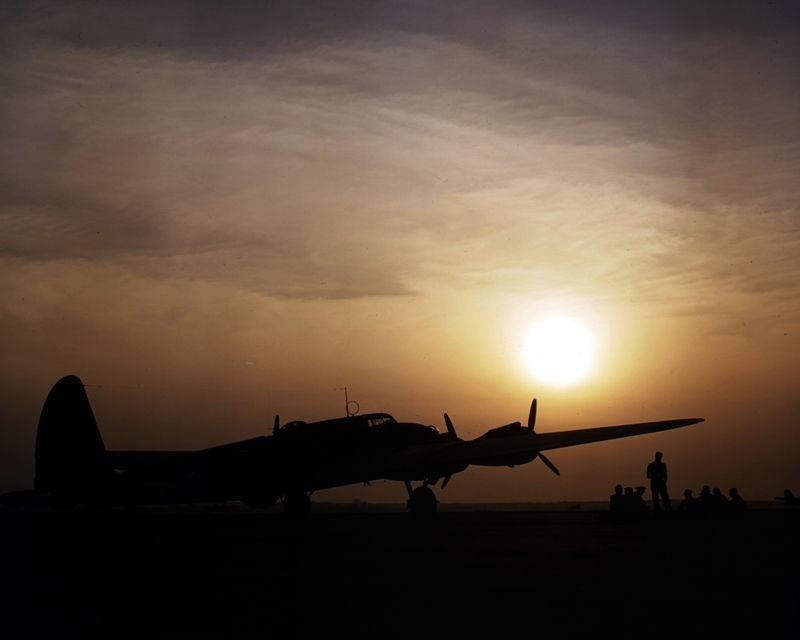 Sunset Silhouette of B-17 Flying Fortress, 1942