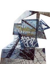 A photographic image of a fence and graffiti