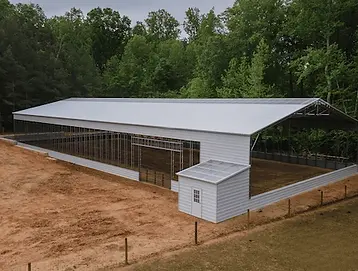 Large clear-span metal building constructed near Weatherford, Texas for agricultural and equipment storage use
