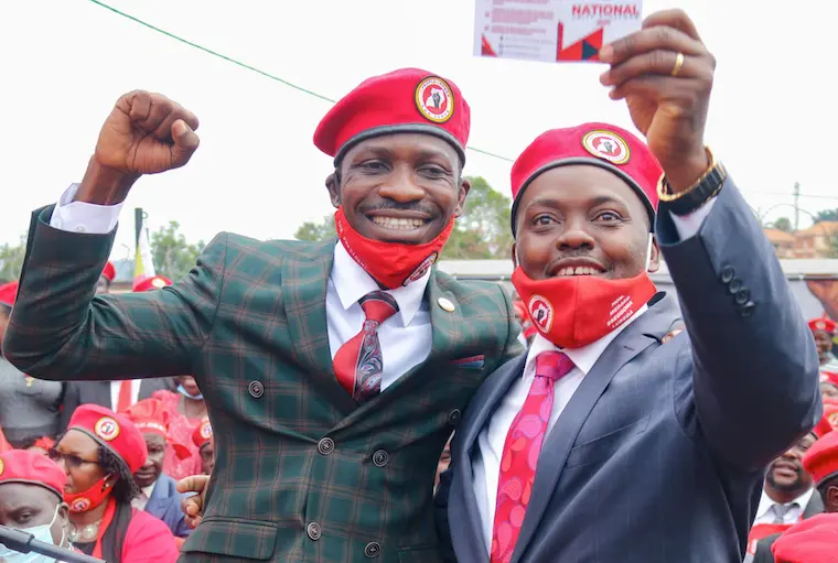 NUP Party President Kyagulanyi Sentamu Robert(Bobi Wine) with Medard Lubega Ssegona.