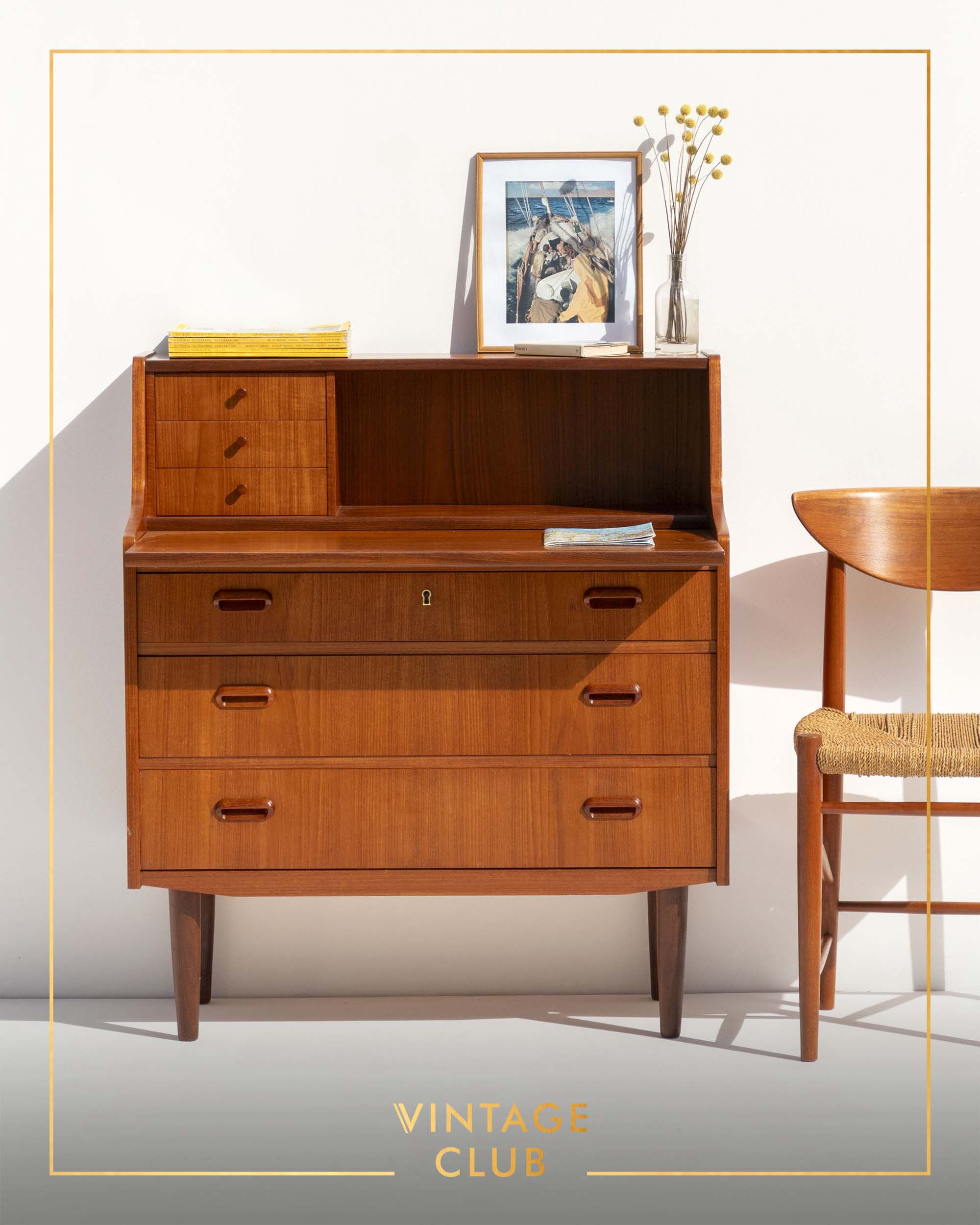 Original Vintage Danish Burmese teak writing bureau / secretaire