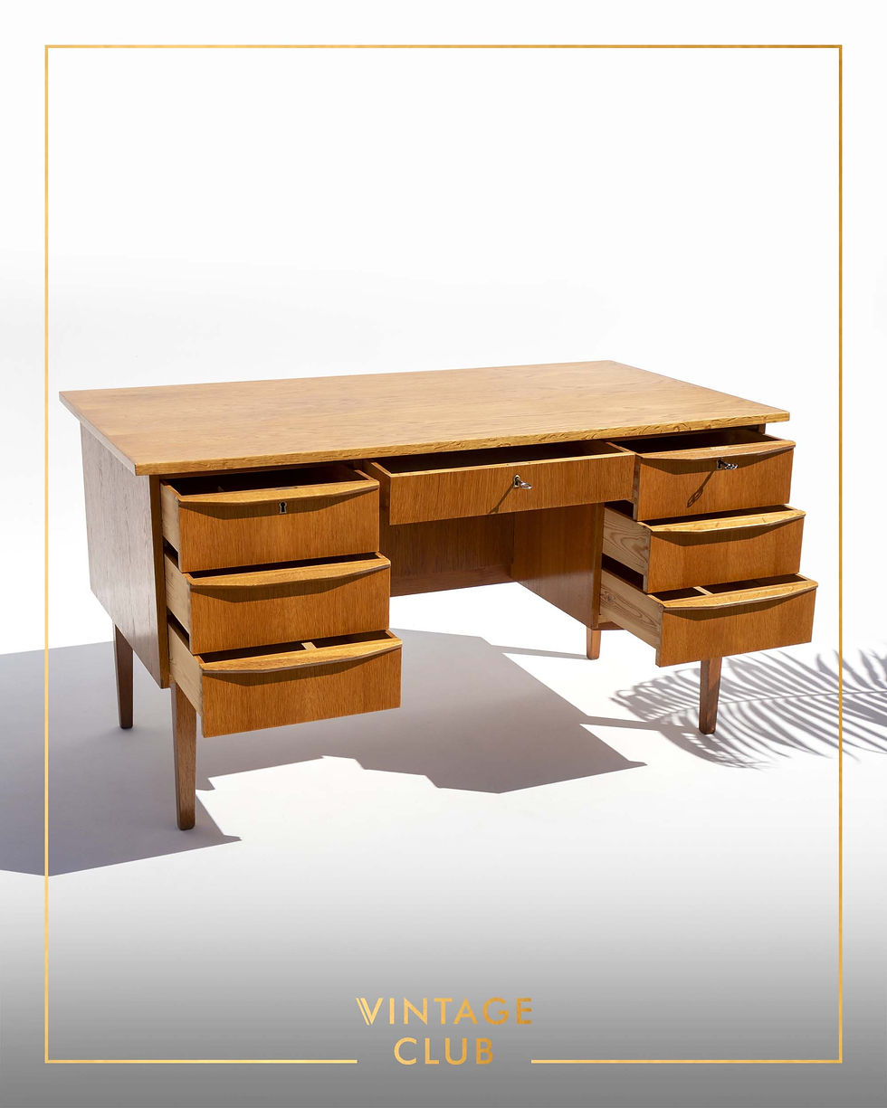 Thumbnail: Original Vintage Danish Mid-century Modern freestanding Double-sided oak desk