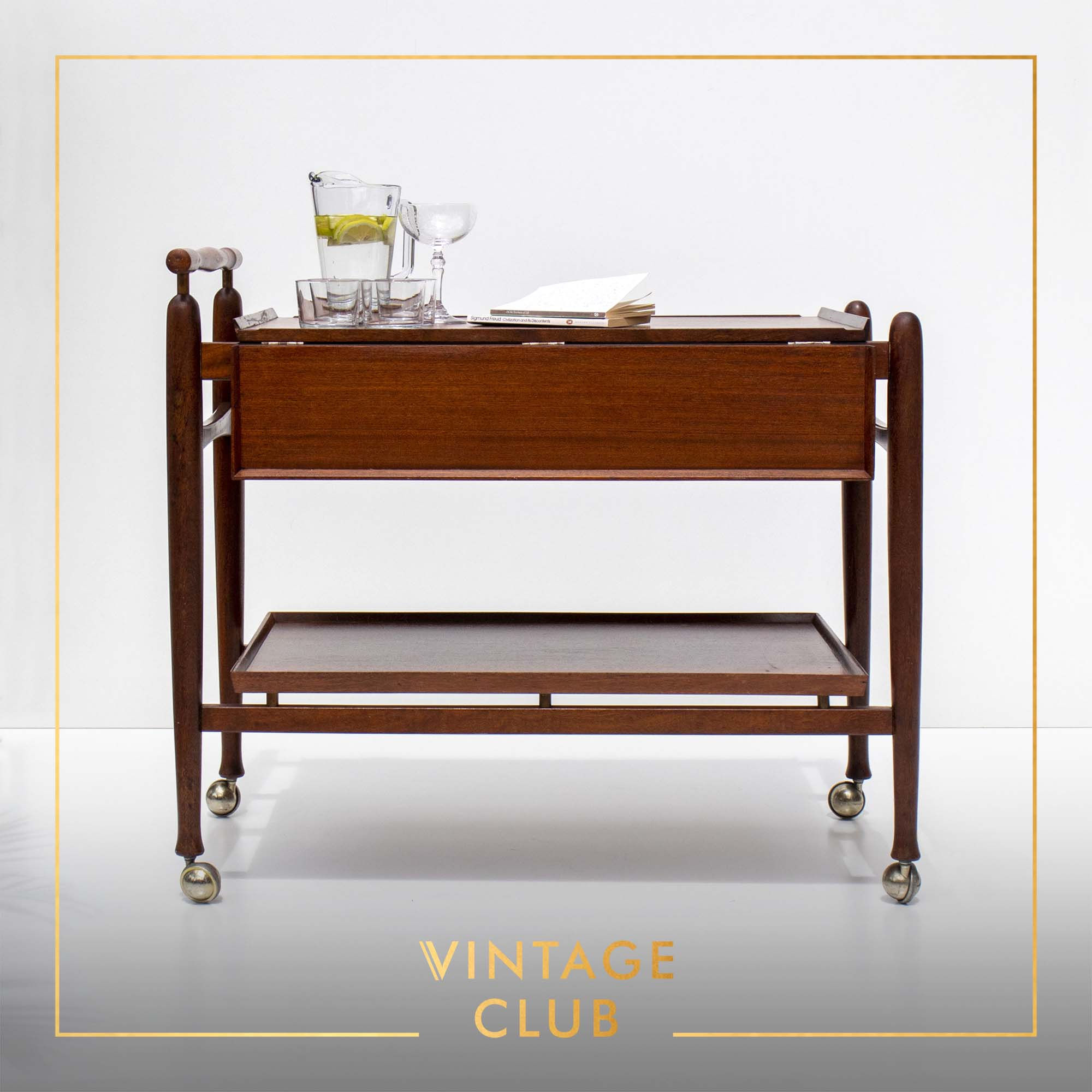 Extendable Mid-Century Mahogany bar cart / serving cart / tea trolley