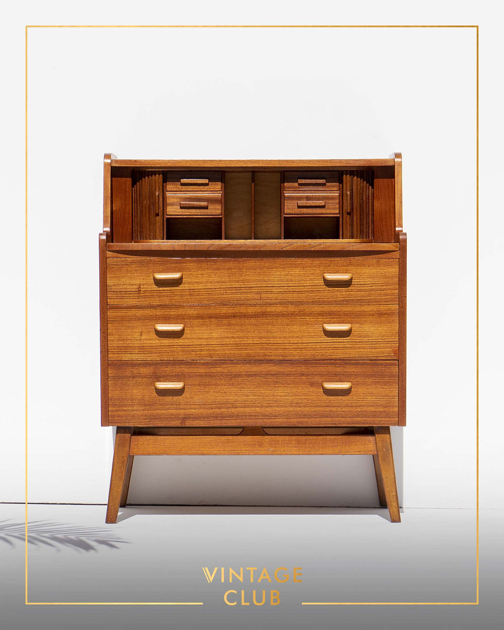 Thumbnail: A rare Mid-Century Modern writing bureau/secretaire desk in teak