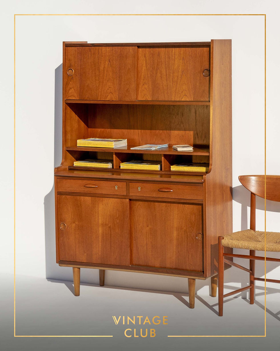 Thumbnail: Vintage Korinth Møbelfabrik high writing bureau/secretaire bookcase, Denmark