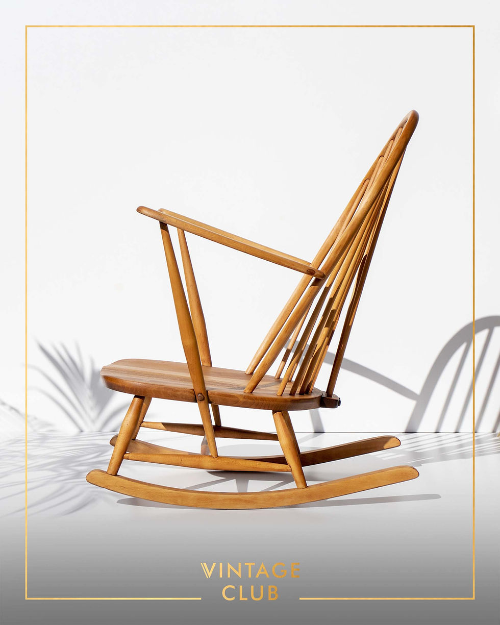 Thumbnail: Rare Original Mid Century Ercol Windsor Grandfather Beech & Elm Rocking Chair