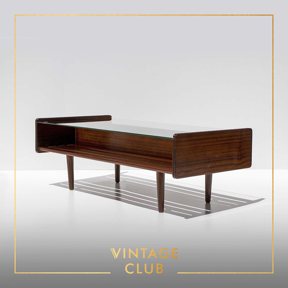 Thumbnail: Mid-Century Modern tiered solid Mahogany coffee table with a glass top
