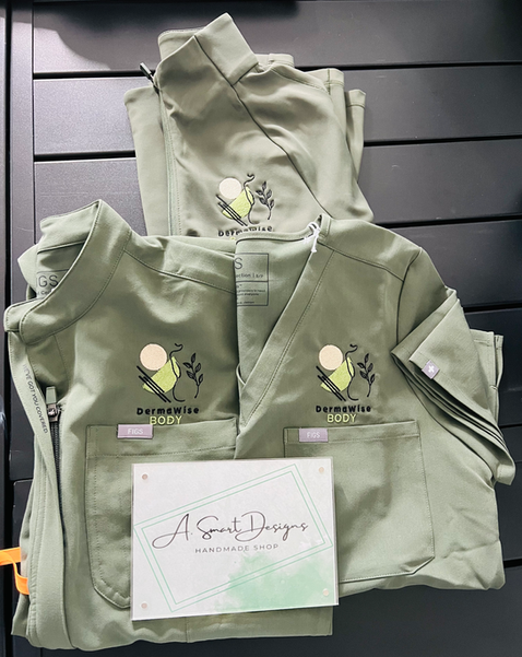 Custom Embroidered logo on scrub tops