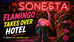 Flamingo body painting by Avi Ram at Sonesta Fort Lauderdale Beach, transforming a model into a realistic flamingo through airbrush illusion art
