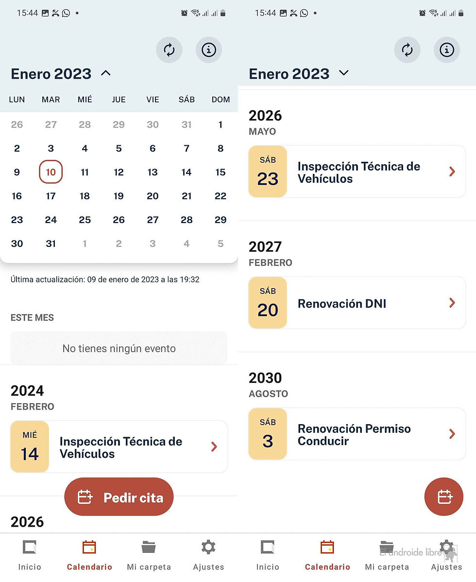 El calendario de la app Carpeta Ciudadana