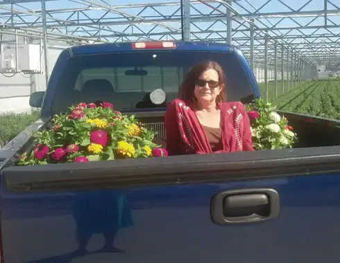 Madelyn in Truck with Flowers