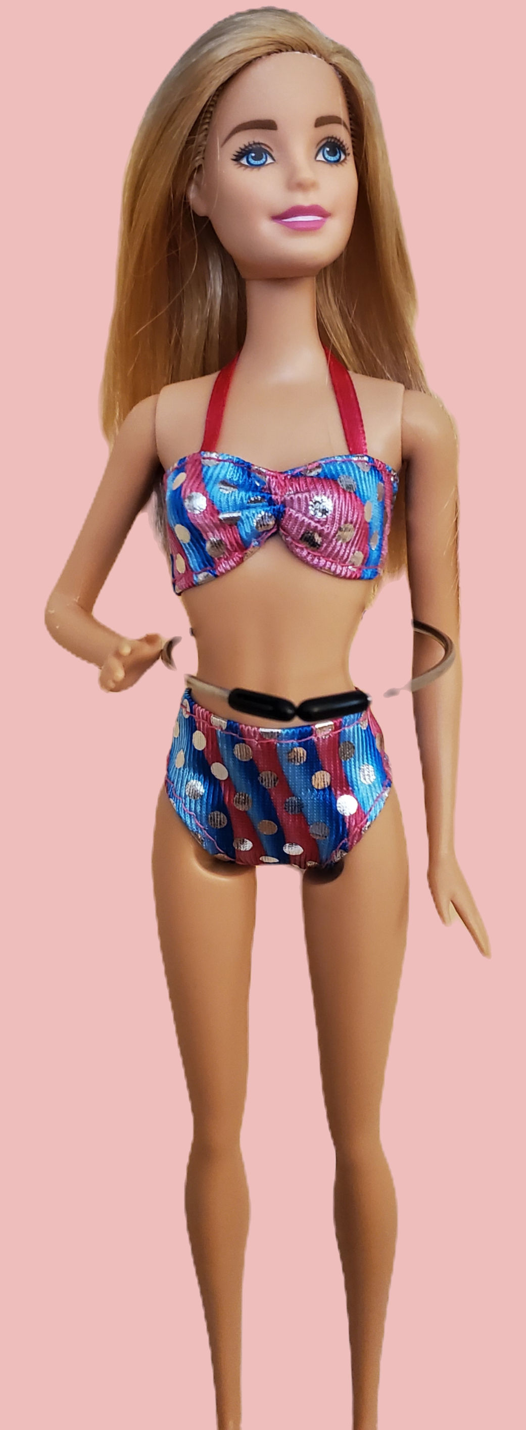 Pink and Blue Bikini with Silver Polka Dots