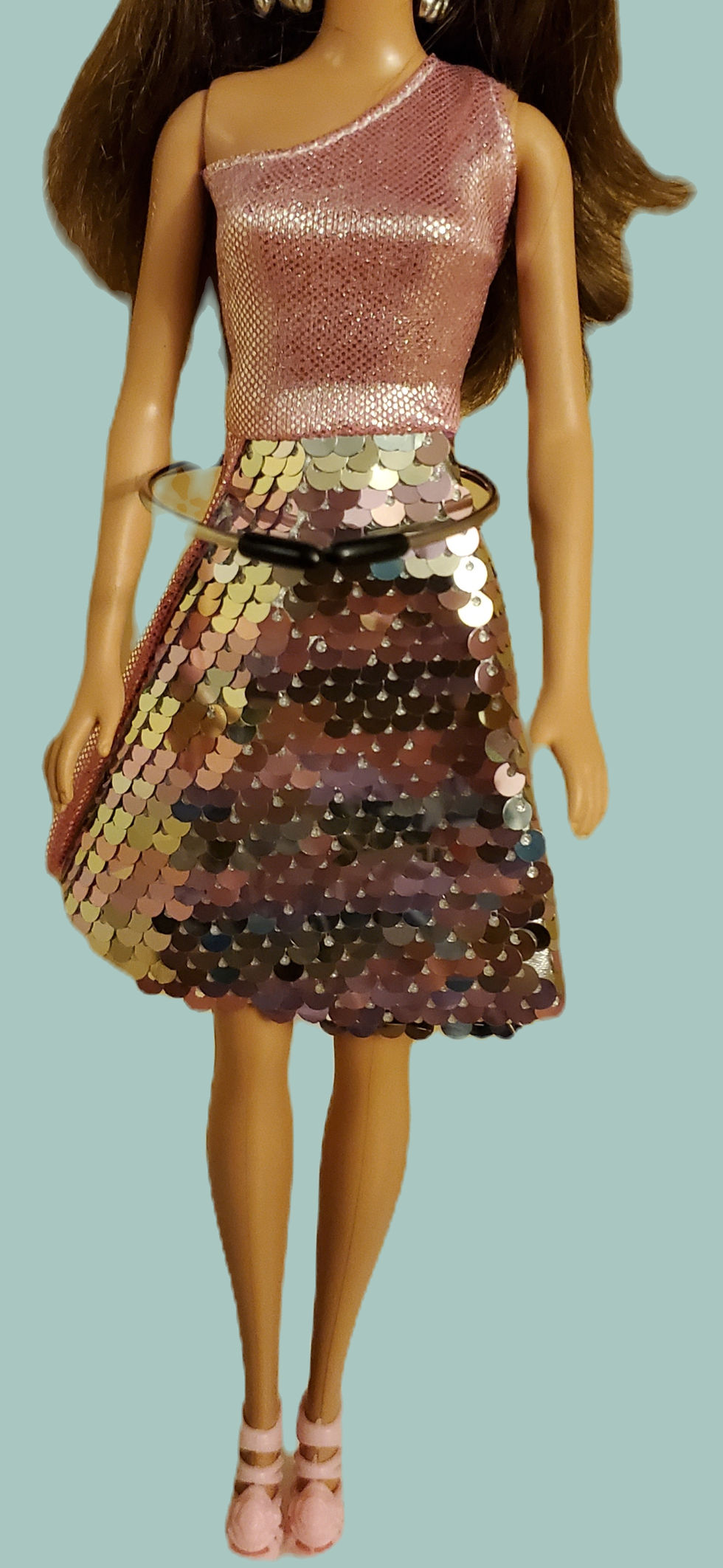 One Shoulder Pink Sequin Dress