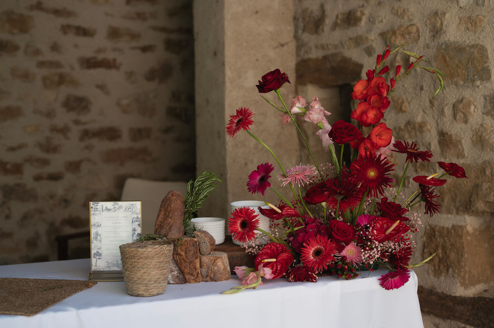 Centre de table fleurs et légumes