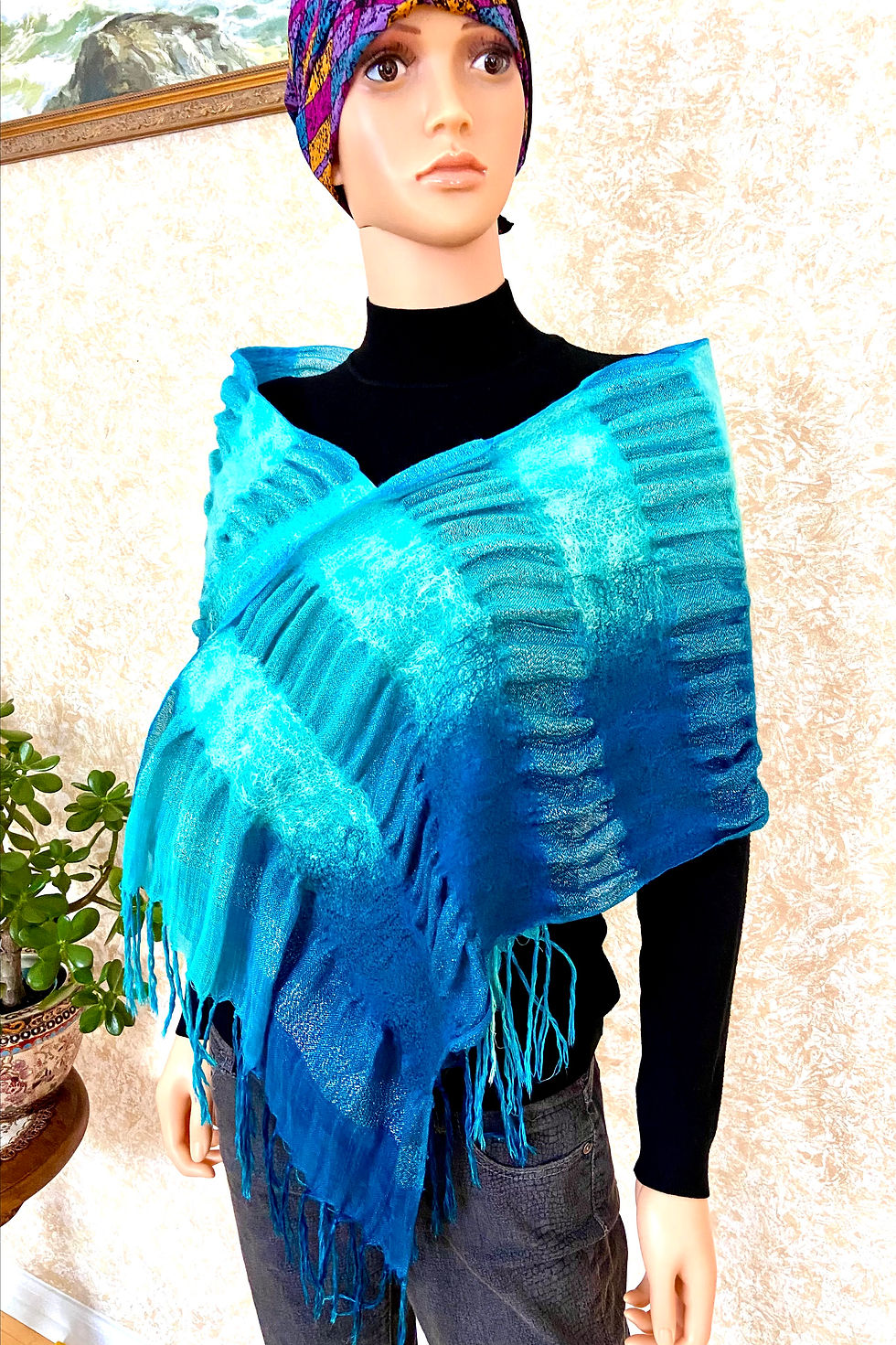 Thumbnail: Nuno felted scarf from merino wool and rayon
