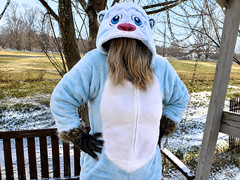Karen portraying Bigfoot Bella during the original family videos created for her grandchildren during the COVID-19 pandemic.