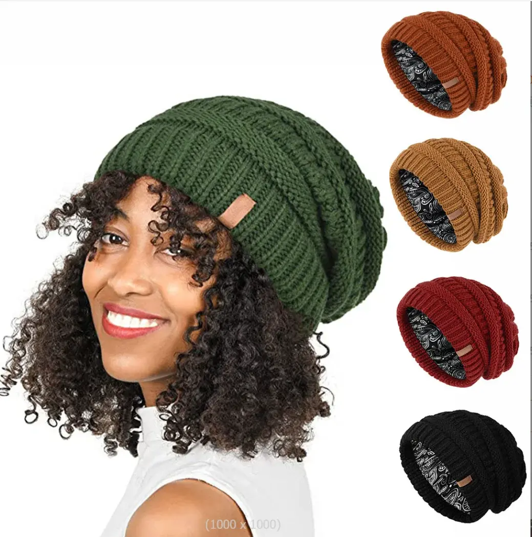 JUNO Apparel - Satin Lined Hats Unisex Winter Warm Casual Knitted Baggy