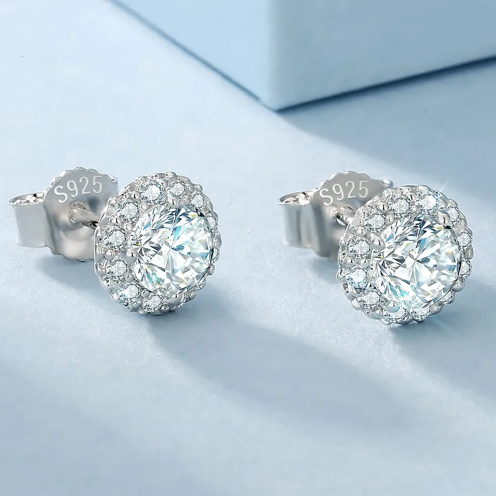 Thumbnail: Moissanite Stud 1ct VVS 925 Sterling Silver Halo Diamond Earrings
