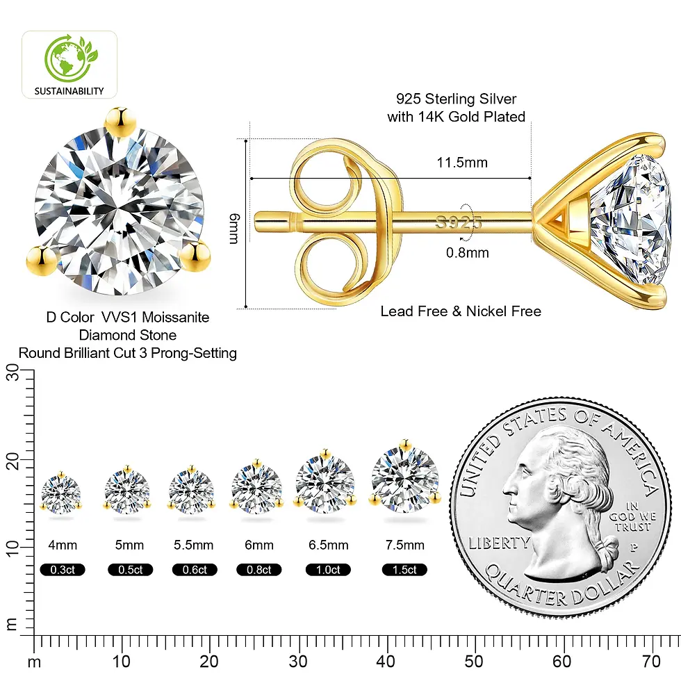 Thumbnail: Moissanite Stud 1ct VVS 925 Sterling Silver Halo Diamond Earrings
