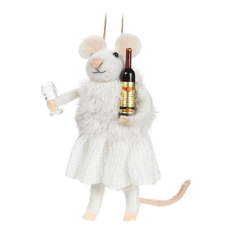 Mouse with Wine & Glass Ornament