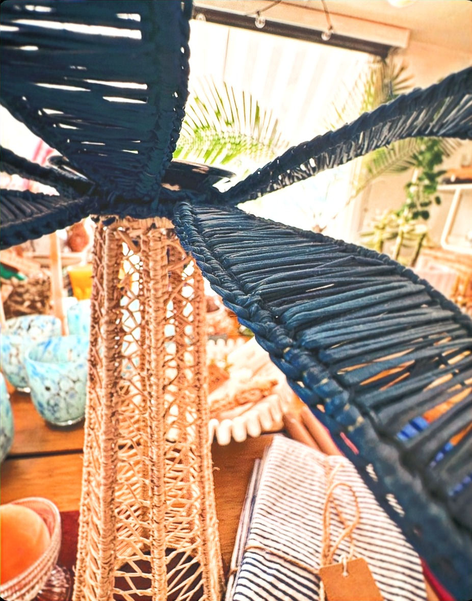 Thumbnail: Palm Tree Candle Holder- Tall with Blue palms