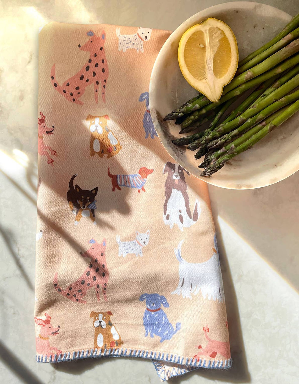 Dogs Tea Towel with Embroidered Detail