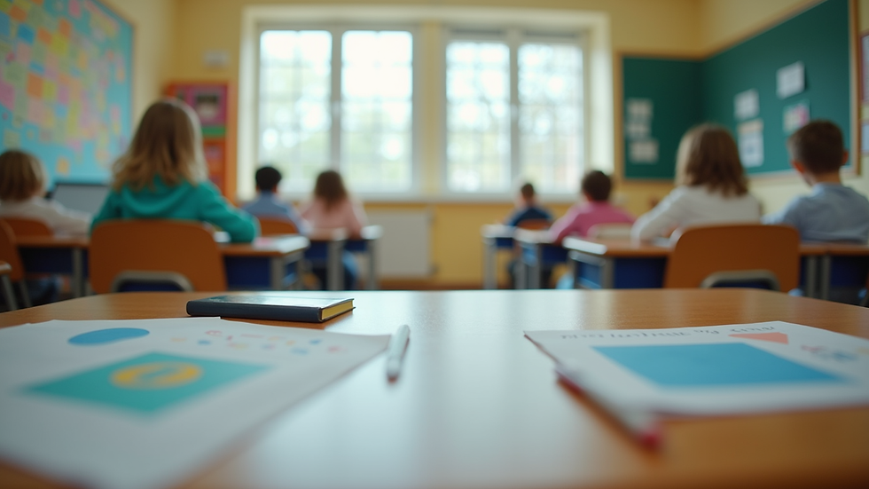 Eye-level view of a colorful classroom with educational materials