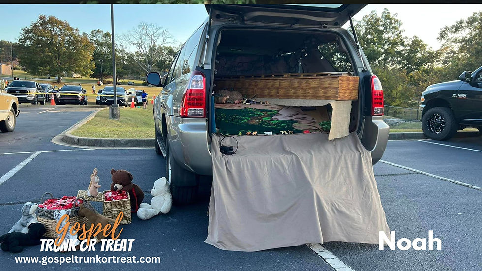 a model of Noah's ark in a trunk for trunk or treat