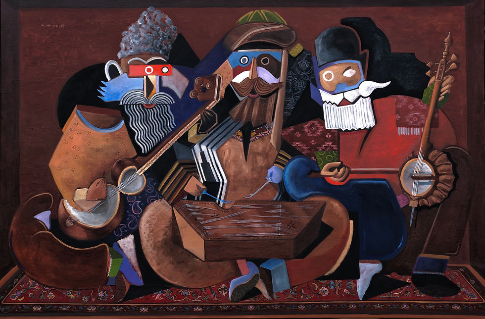 The Three Musicians, 2018, Oil on canvas, 48 x 72”