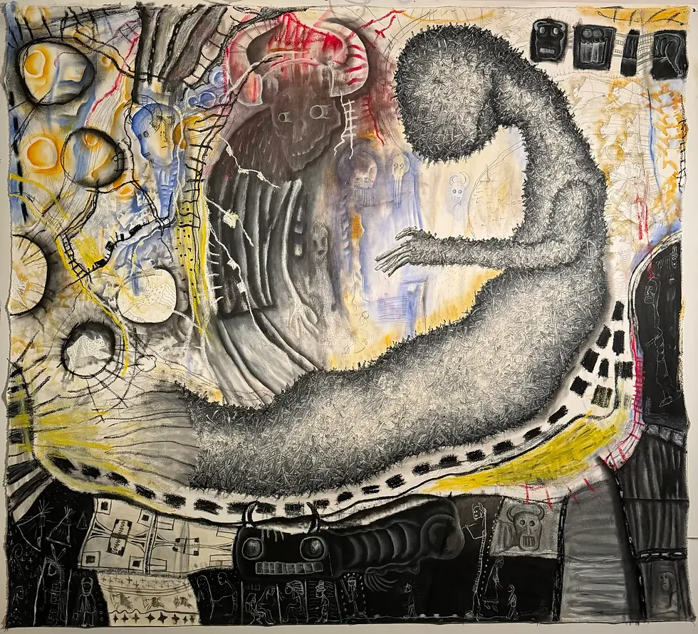 Confidence of Sadness, 2024, Oil, oil paint stick, graphite on canvas, 96” X 84” in