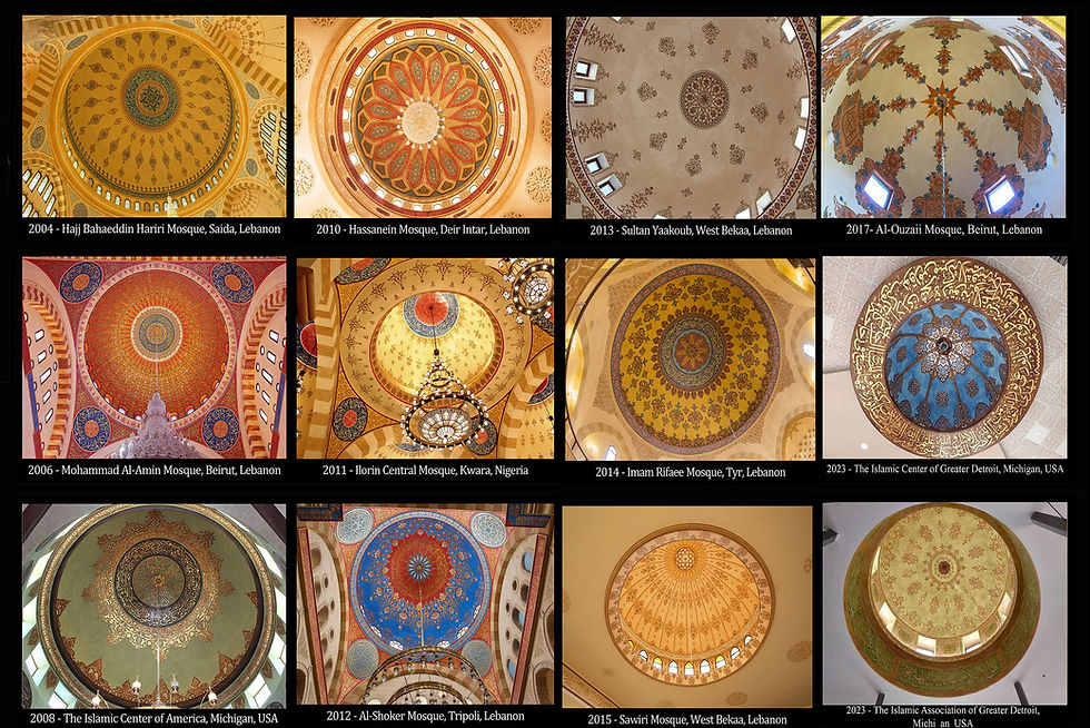 Some of the many mosque domes Harout Bastajian has decorated around the world.