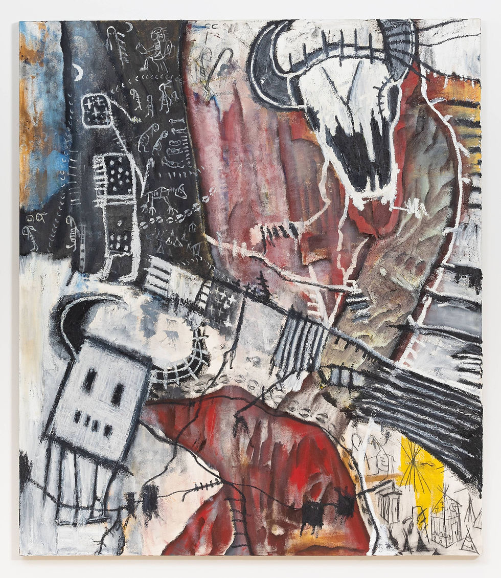 The Heavy Load, 2020, Oil, oil paint stick, and pencil on canvas, 43" x 52" in