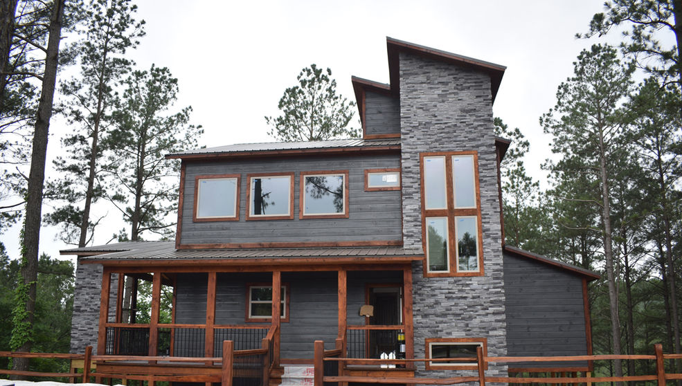 Drystack rock on cabin