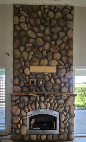 river rock fireplace
