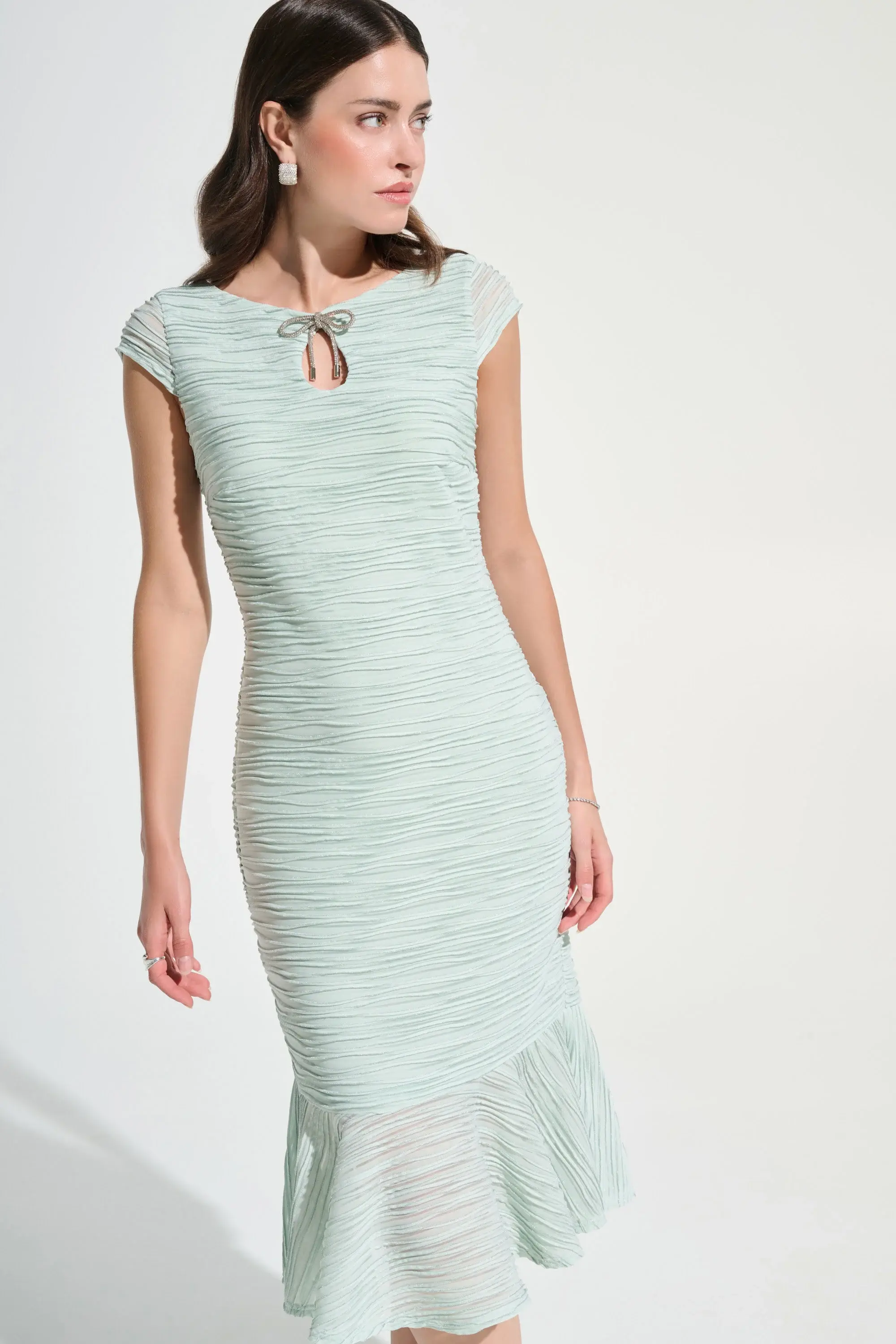 Lurex Cascade Flounce Dress with Rhinestone Bow by Joseph Ribkoff