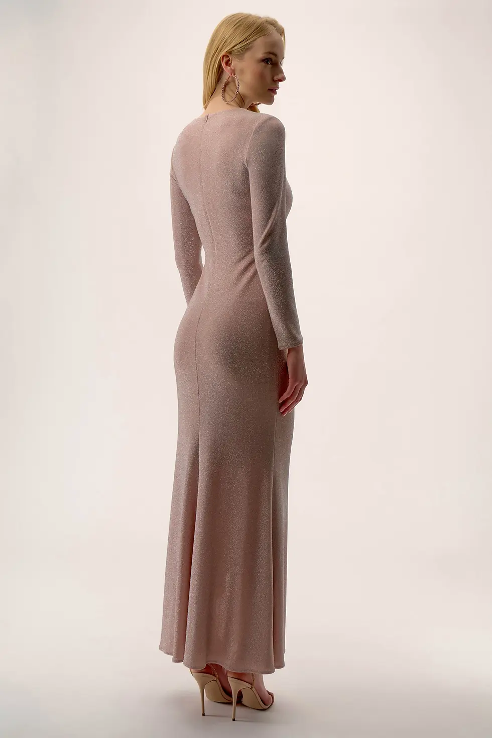 Thumbnail: Navy Sparkle Knit Trumpet Gown with Cascade Ruffle by Joseph Ribkoff