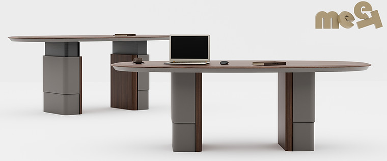Profesyonel 3D ofis mobilyası render çalışması; Açık Konsept imzalı Meet ergonomik masa ve modern çalışma alanı atmosferi.