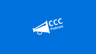 Megaphone on blue background (CCC Podcast)