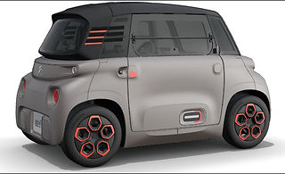 Rear view of the new Citroën Ami 2024 in Night Sepia colour.