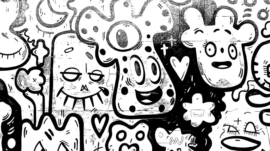 Black and white doodles background.
