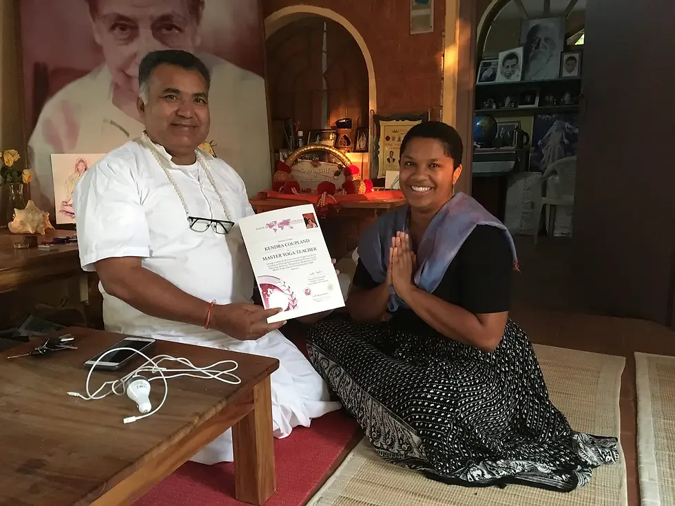 Vancouver based yoga teacher Kendra Coupland in India with her own teacher (guru)