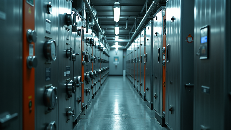 Eye-level view of a commercial boiler room with modern hydronic equipment