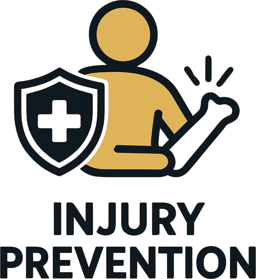 Generate _Injury prevention icon for website using white, gold, and black brand colors_ in